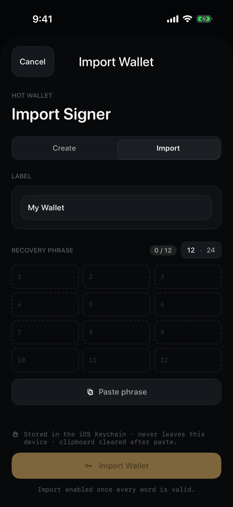 Cosign import wallet behind Face ID